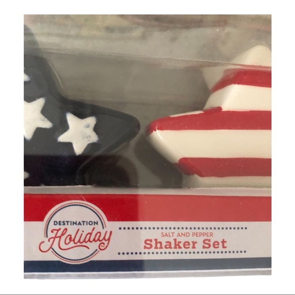 Patriotic Americana Stars & Stripes star spangled banner salt & pepper set new - Picture 4 of 10